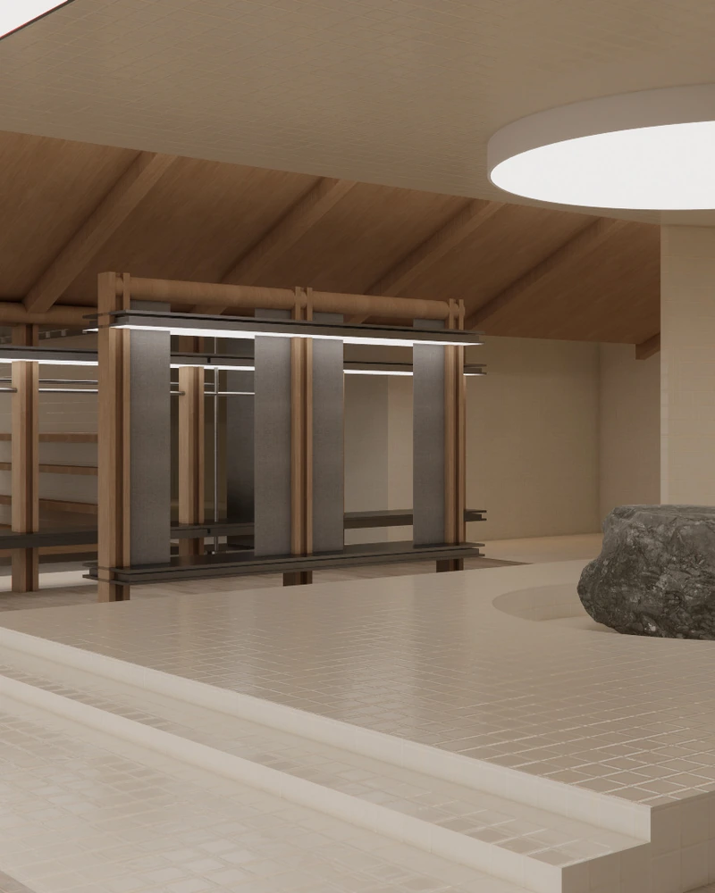 A fashion store in tile, timber and stone, calm as a courtyard.